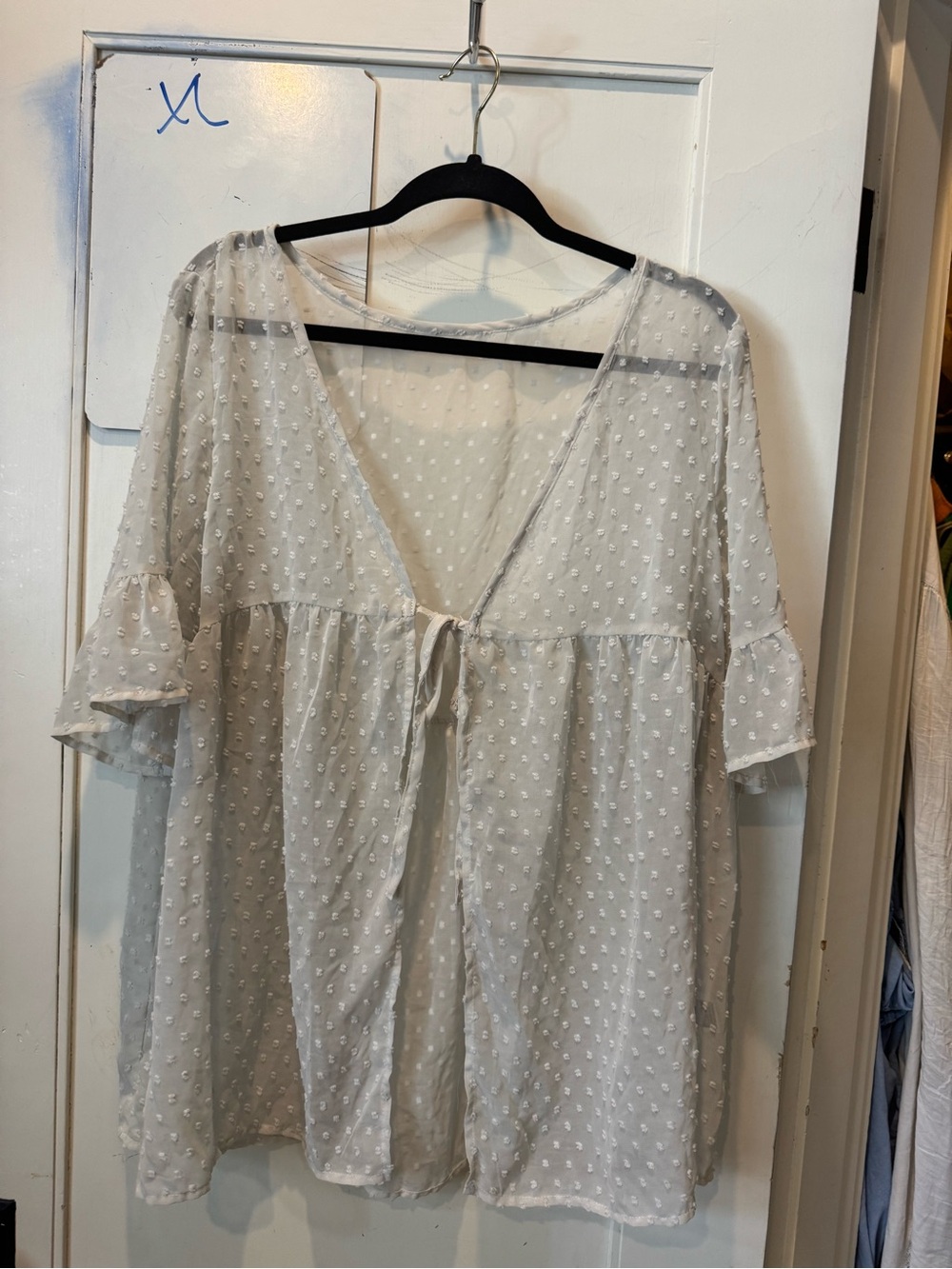 SHEIN White Swiss Dot Tie-Front Tunic